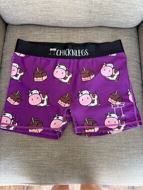 ChickNlegs Women’s Purple Athletic Shorts with Cow Print